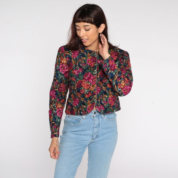 Quilted Floral Jacket Fuchsia Cropped Jacket Boho… - image 3