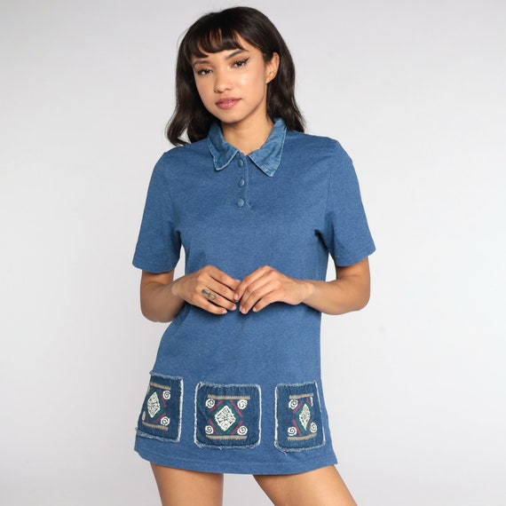 Geometric Shirt 90s Blue Polo Shirt Graphic Top S… - image 2