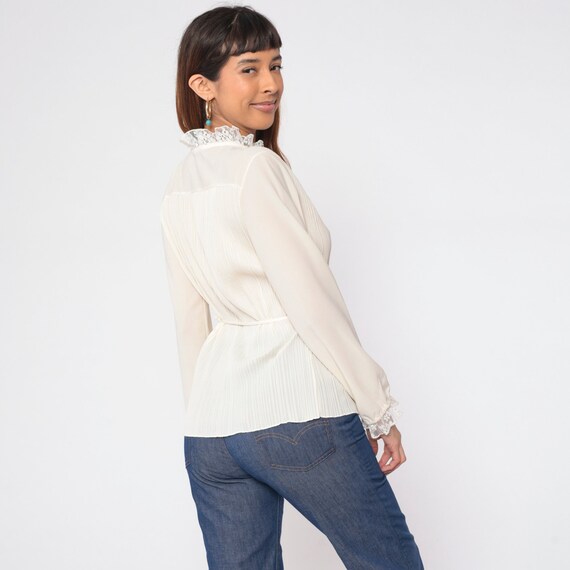 70s Ruffle Blouse Off-White Pleated Tuxedo Shirt … - image 5