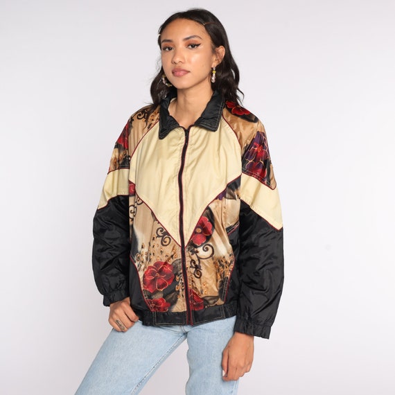 Floral Windbreaker Jacket 90s Color Block Jacket … - image 3