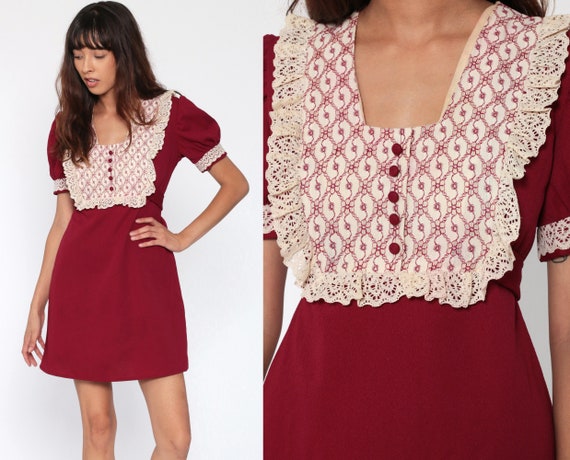 dark red babydoll dress Burgundy Swiss Dot Dress - Babydoll Dress - Long Sleeve Dress