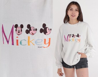 Mickey Mouse Sweatshirt 90s Disney Sweater Embroidered Disneyland Graphic Shirt Kawaii Retro Cartoon Cute White Vintage 1990s Extra Large xl