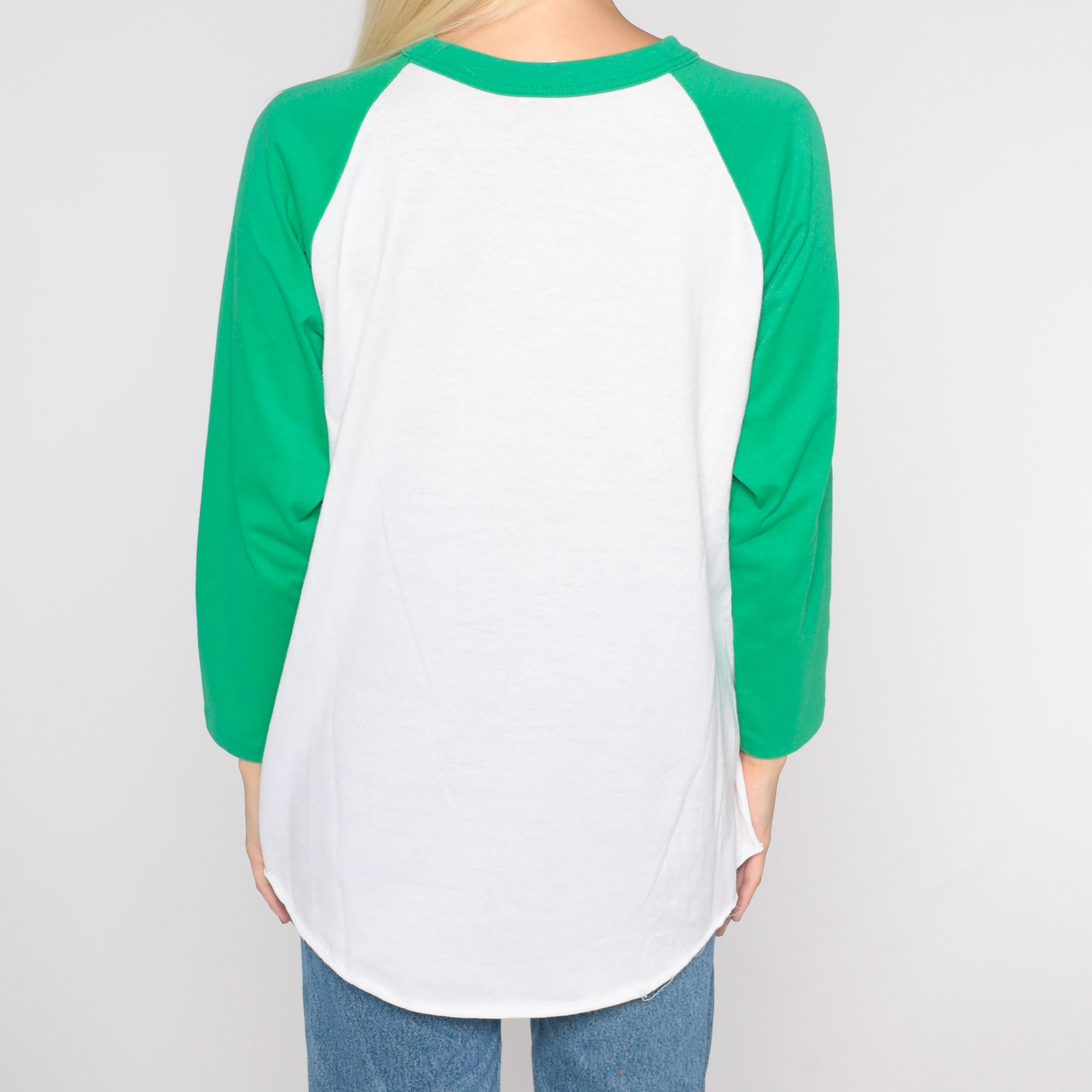 Vintage Baseball Tee 80s White Green Ringer Tshirt Retro Raglan TShirt