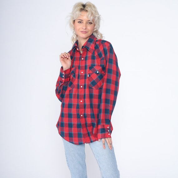 Plaid Levis Shirt 90s Pearl Snap Western Shirt Re… - image 2