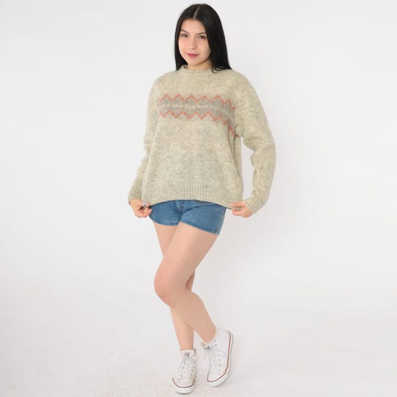 Vintage Icelandic Wool Sweater 80s Grey Nordic Knit Pullover