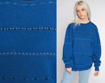 Blue Striped Sweater 80s Sweater Wool Knit Sweater Blue Stripes Slouchy Pullover Crewneck Sweater Vintage Gant Men's Large