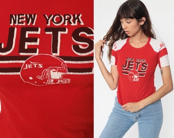 New York Jets Shirt 2xs Football Tshirt Ringer Tee Sports T Shirt Retro Tee 80s Top Football Jersey NYC Vintage Red Extra Small xxs