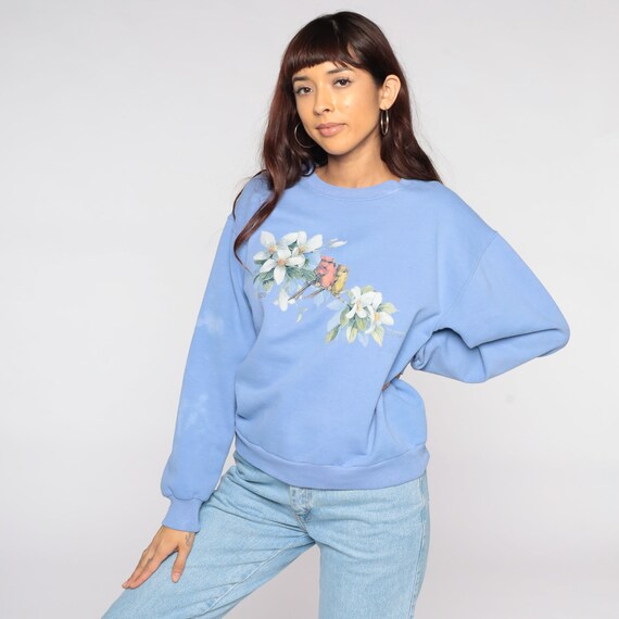 Bird Sweatshirt CARDINAL Shirt 80s Sweatshirt 90s Distressed Lavender Purple Graphic Retro Pullover 1980s Sweater Small S