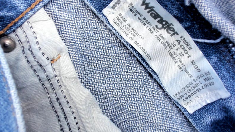 90-tals Wrangler-jeans med hög midja, raka ben, ljusblå tvättade denimjeans, bomull, vintage, klassiska, vardagliga, enkla byxor, 30x32, medium bild 15