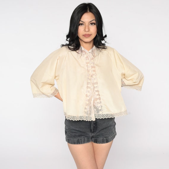 Lingerie Pajama Shirt 60s Cream Pajamas Top Butto… - image 4