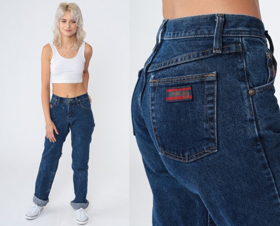 Dark Wash Jeans Y2k Jeans Retro Straight Leg Denim Pants Ripped Mid Rise Distressed Retro Boyfriend Vintage 00s Extra Small xs 26 Tall Long