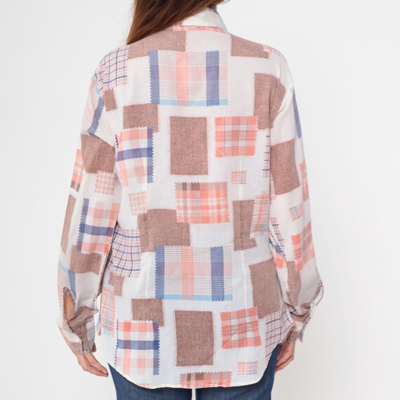Patchwork Fabric Swatch Print 70s Button Up Shirt… - image 5