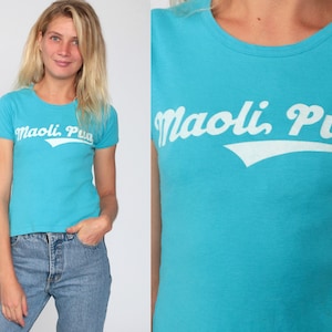 Hawaii Shirt Maoli Pua Echte Blumen Baby Tee 80er Jahre Grafik T Shirt Blaue Flügelärmel Tshirt Vintage Girly Tee 80er Jahre Hawaiian Small