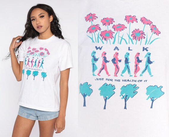 Walking Shirt -- Just For The Health Of It T Shirt Healthy Tshirt 80s Graphic Tee Exercise Shirt Vintage 90s Fruit of the loom Medium