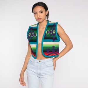 Southwestern Vest 90s Blanket Print Vest Open Front Tapestry Vest Boho Cropped Sleeveless Top Western Geometric Festival Vintage 1990s Small