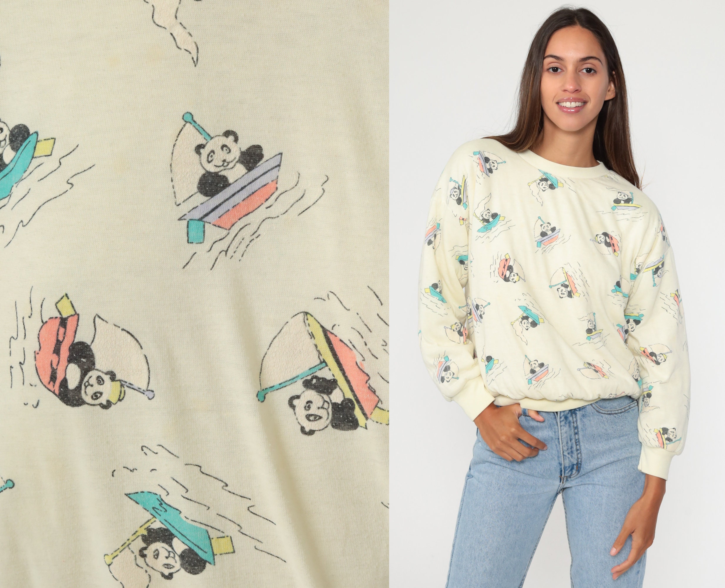 80s Panda Sweatshirt Reversible Sweatshirt All Over Animal - Etsy UK