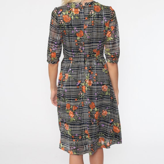 Checkered Floral Dress Midi Dress Bohemian Dress … - image 6