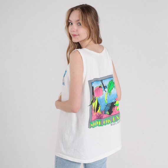 Molokini Shirt 90s Maui Hawaii Tank Top Tropical Fish Graphic Tee Retro Surfer T-Shirt Sleeveless Tshirt Dive Single Stitch Vintage 1990s XL