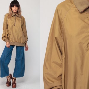 70s Jacket Retro Jacket 80s Windbreaker Jacket Half Zip Pullover Jacket Light Brown Raglan Sleeve Hipster Vintage 1980s Extra Large xxl 2xl
