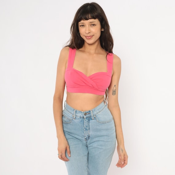Hot Pink Crop Top 90s Twist Front Bustier Sweetheart Neckline Bralette Tank Fuchsia Magenta Bubblegum Coquette Barbiecore Vintage Small S