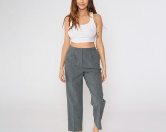 Pantalones plisados grises vintage Pantalones de los años 90 Pantalones de tiro alto con pierna recta Pantalones básicos de oficina preppy de los años 90 Kathie Lee S