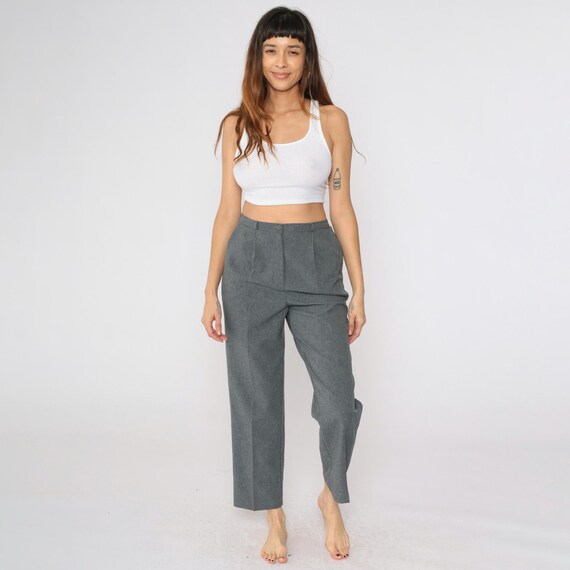 Vintage Grey Pleated Trousers 90s Pants High Waisted Rise Straight Leg Slacks Office Preppy Basic 1990s Kathie Lee Small S