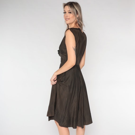 1950s Silk Dress Brown Bow Dress Full Skirt 50s P… - image 4