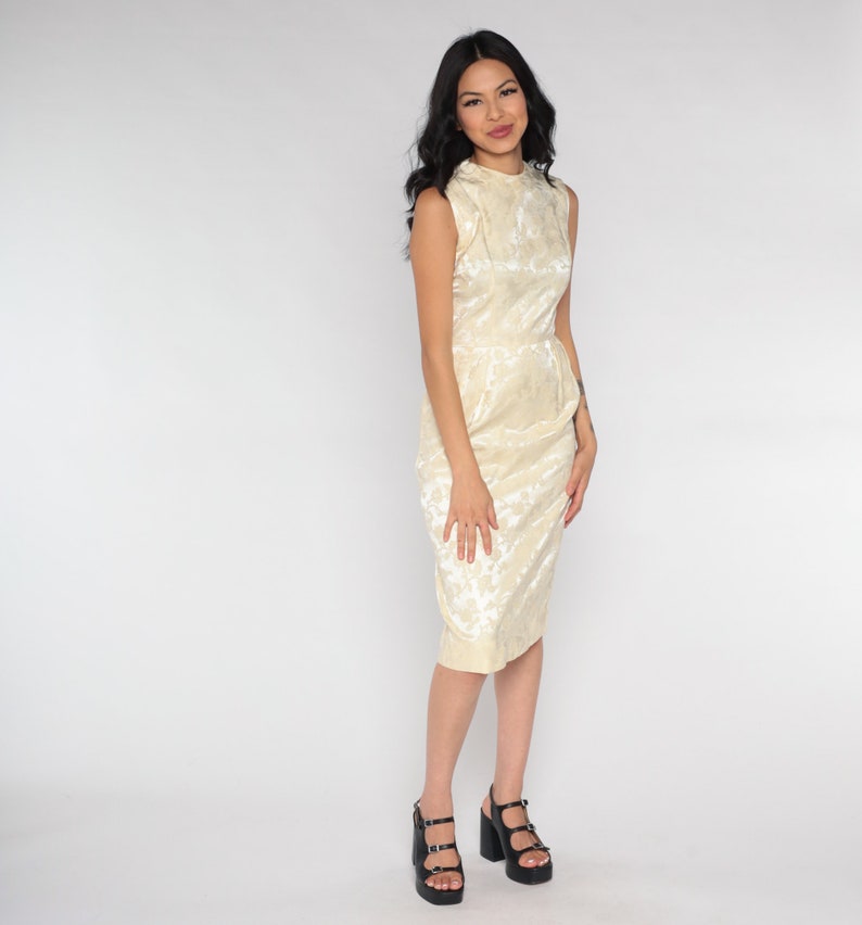 60s Brocade Dress 1960s Cream Party Dress Midi Floral Cocktail Etsy