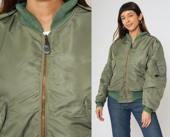 Vintage USAF Flight Jacket 60s MA-1 Bomber Pilot Jacket Olive