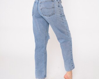 Pantalones vaqueros con rodillas rotas, pantalones vaqueros Lee de