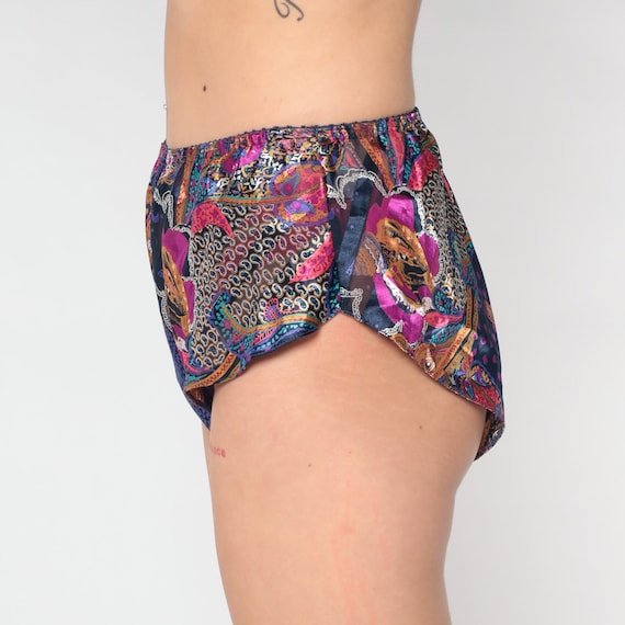 90s Satin Pajama Bottoms Paisley Tap Shorts Linge… - image 5