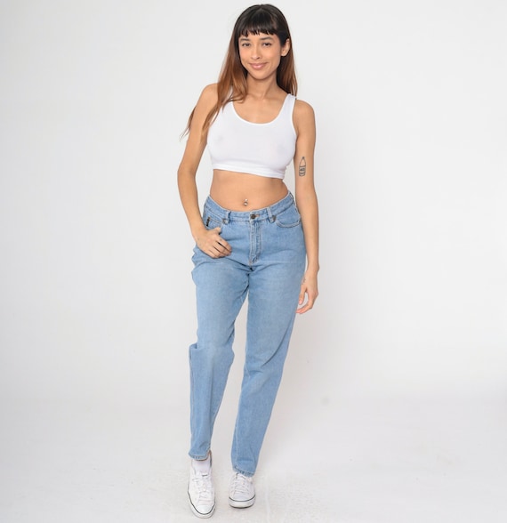 90s DKNY Jeans In Women We Trust High Waisted Rise Mom Jeans Tapered Leg Blue Denim Pants Retro Streetwear Relaxed Vintage 1990s Large 12 31