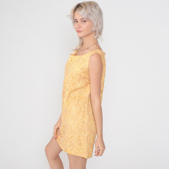 Yellow Lace Dress 60s Party Dress Mod Mini Cockta… - image 4