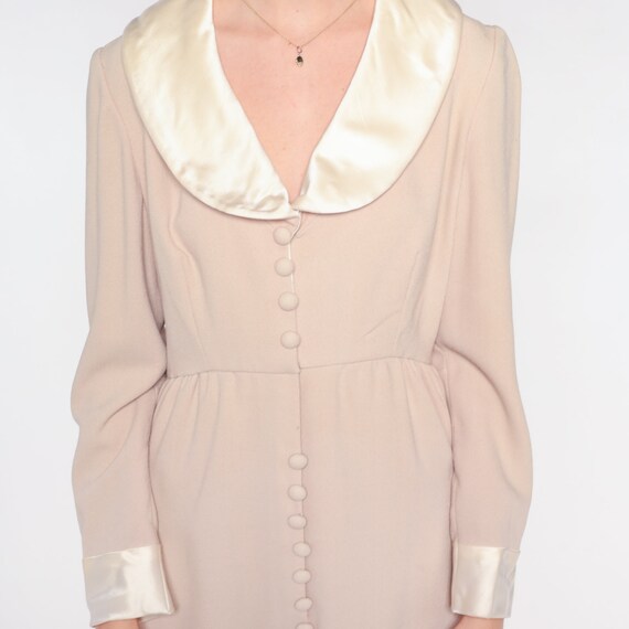 70s Mini Dress Beige Button Up Mod Dress Babydoll… - image 6