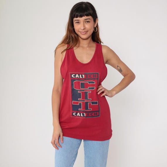 Caltech Tank Top 90s Red College University Vintage Athletic Varsity Logo Graphic Racerback Sleeveless Cotton California Pasadena  Large L