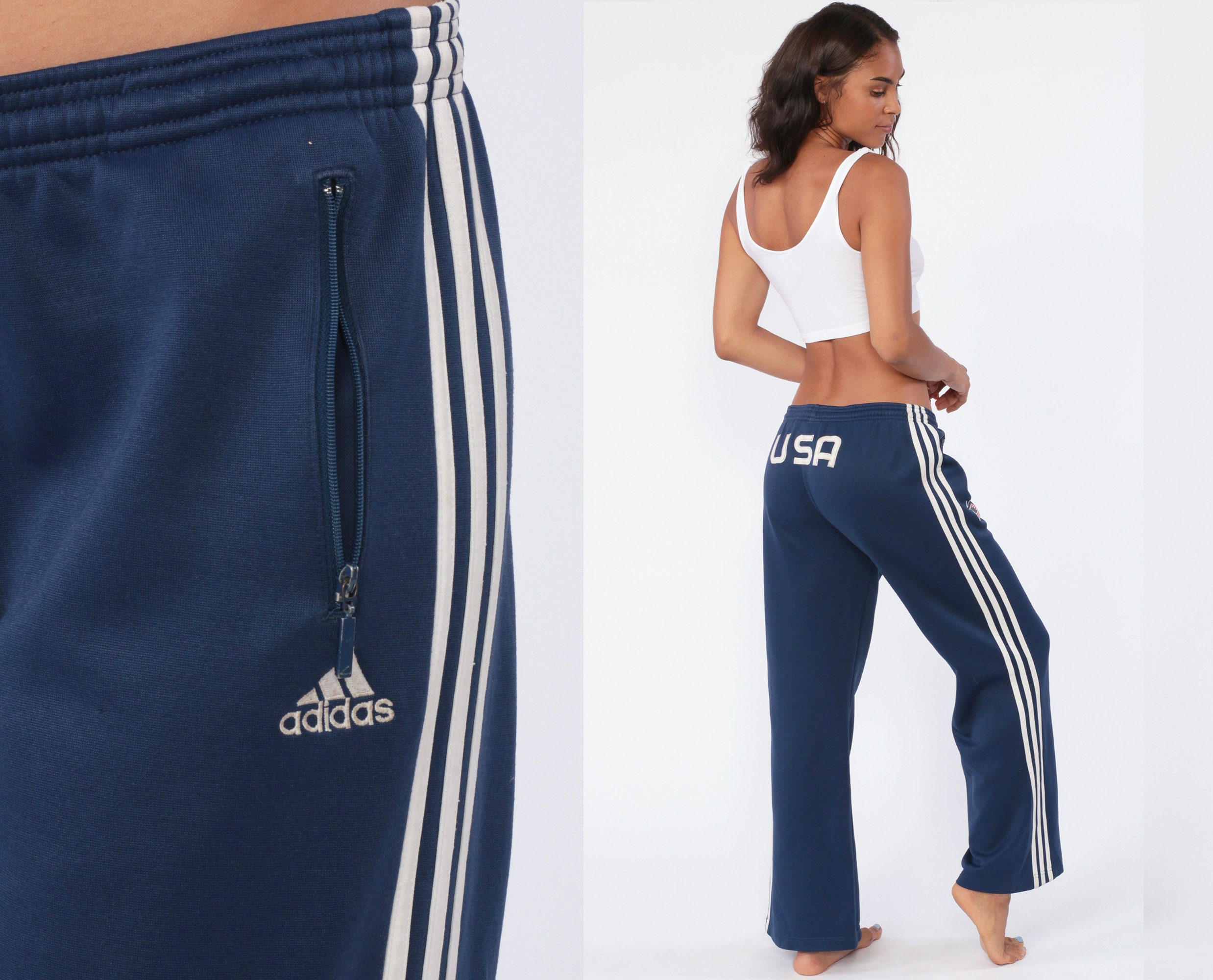 Adidas Track Pants USA Olympics 90s Gym Jogging Running Flared Blue Striped Track Suit Warm up Athletic Sports Vintage Warmup Small Medium Etsy