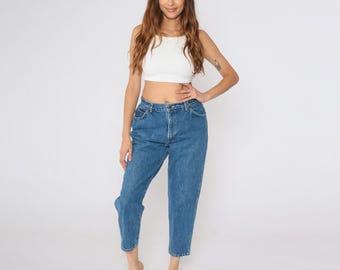 Vintage 80s Cropped Jeans High Waisted Jeans Tapered Ankle Leg Jeans 90s Mom Blue Denim Pants Retro Relaxed Basic 1980s Chic Medium 29