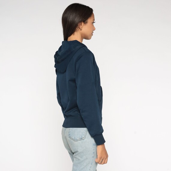 Navy Hoodie Sweatshirt 90s Hooded Sweatshirt Blue… - image 5