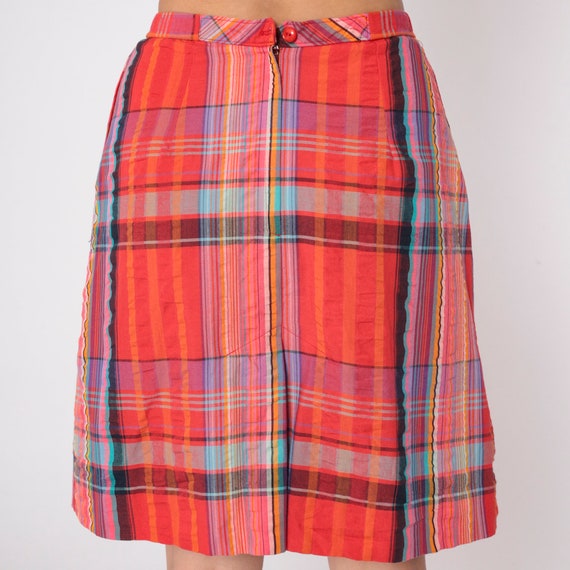 Red Plaid Skirt 80s Mini Skirt Attached Shorts Re… - image 8