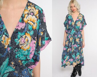 Slip Dress 80s Midi Dress Tank Dress Green Grunge Sleeveless Vintage 1980s Bohemian Retro Sheath Retro Plain Extra Large xl