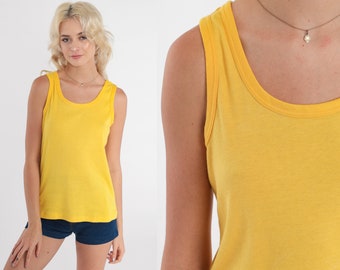 Bright Yellow Tank Top 80s Sleeveless Shirt Retro Plain