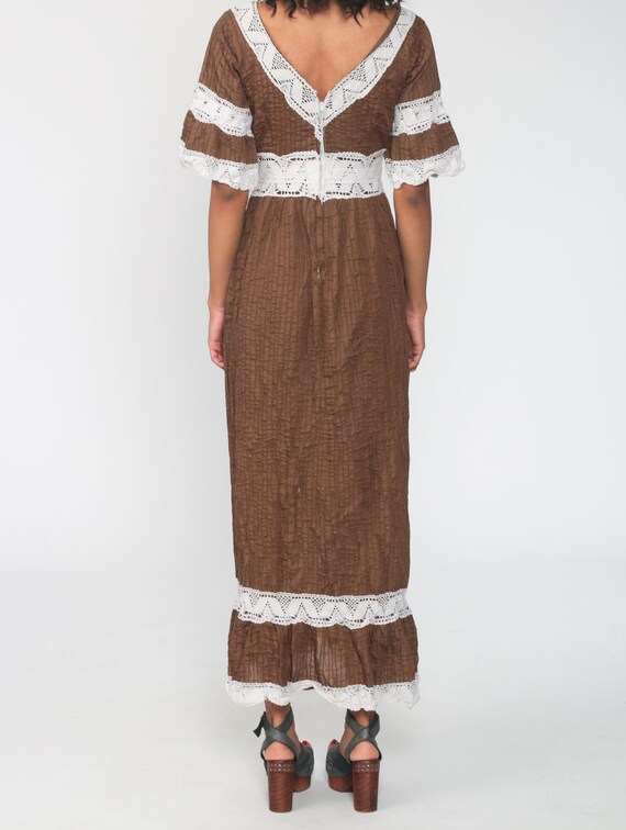 Mexican Maxi Dress Brown Bohemian 70s Mexican Wed… - image 6