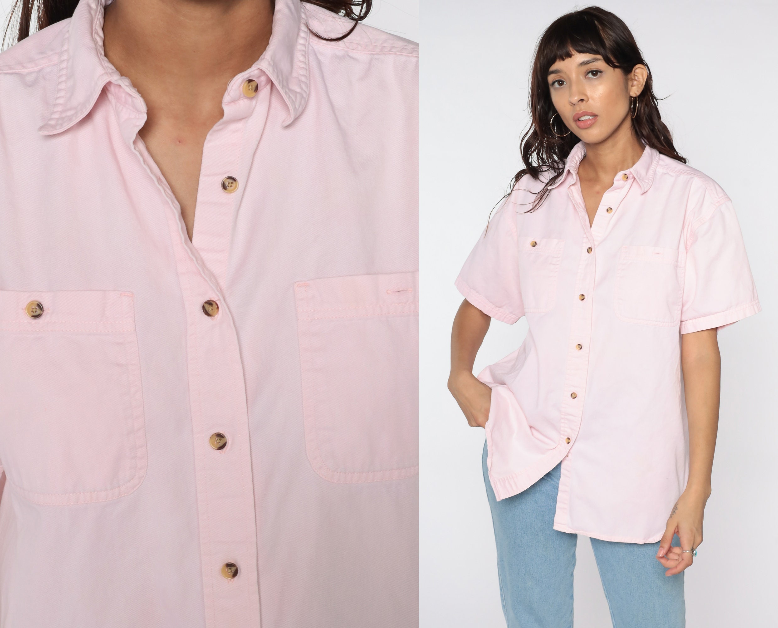 Drawstring Sleeves Button Down Cotton Shirt in Dusty pink - Retro, Indie  and Unique Fashion