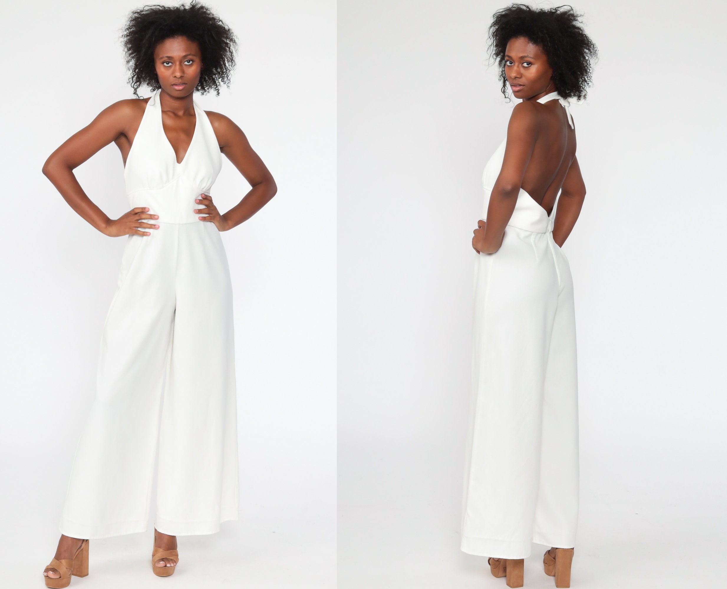 all white bell bottom jumpsuit