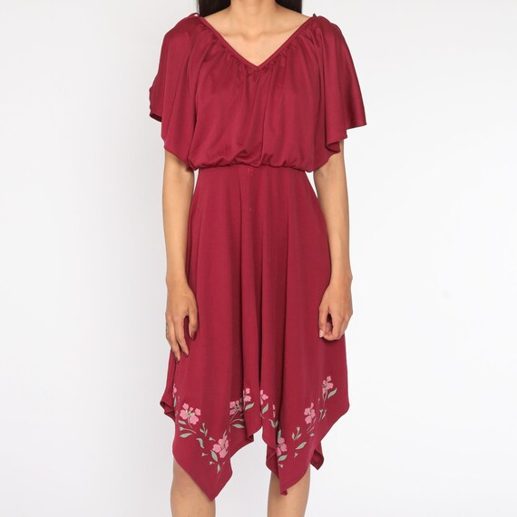 Grecian Party Dress 70s Midi Burgundy Floral High… - image 8