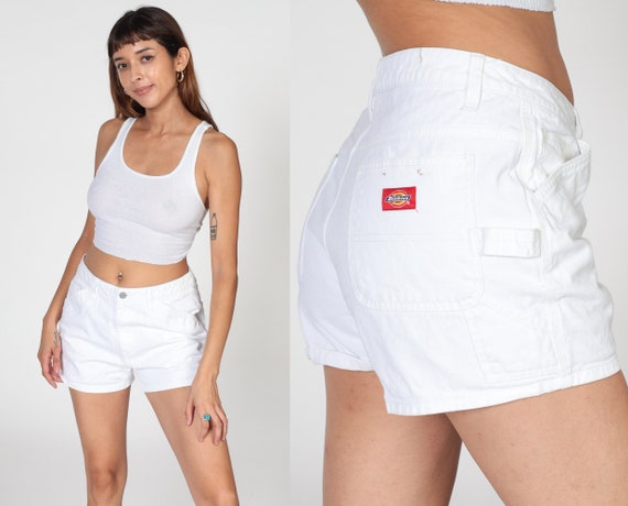 White Dickies Shorts Y2K Carpenter Shorts Mid Rise Denim Jean Shorts Hammer Loop Side Pocket Utility Summer Basic Vintage 00s Medium 7 32