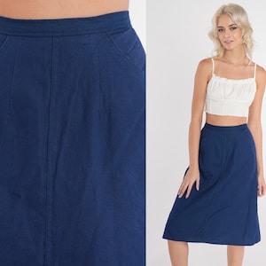 Navy Blue Skirt 80s Midi Skirt High Waisted A-Line Skirt Retro Basic Aline Preppy Simple Plain Minimalist Chic Vintage 1980s Extra Small xs