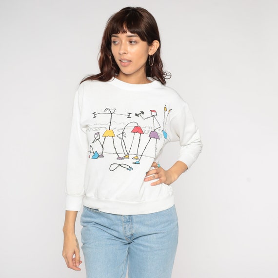 Workout Graphic Sweatshirt 80s Fitness Stick Figu… - image 4