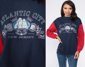 Atlantic City Sweatshirt 80s Sweatshirt Graphic Sweatshirt New Jersey Print Travel Slouchy Tourist 90s Sweater Vintage Red Blue Small Medium