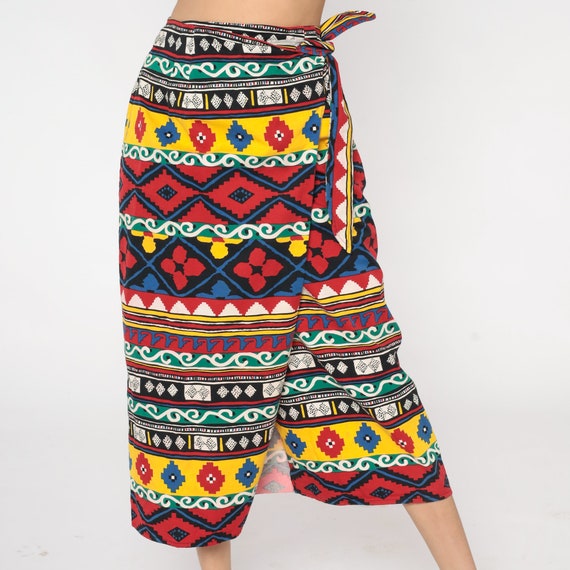 Boho Wrap Skirt 90s Midi Skirt Geometric Aztec Pr… - image 4